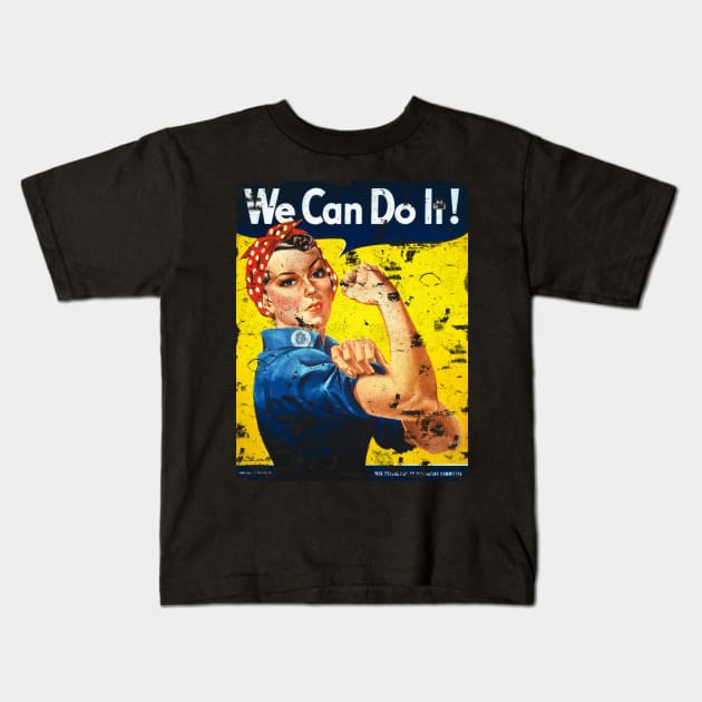 We Can Do It! Rosie the Riveter WWII Vintage Poster Design Kids T-Shirt by DesignedForFlight